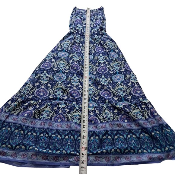 Talbots‎ Dress Women's 8 Blue Maxi Floret Medallion Sleeveless Floral Tie Boho - Picture 11 of 13